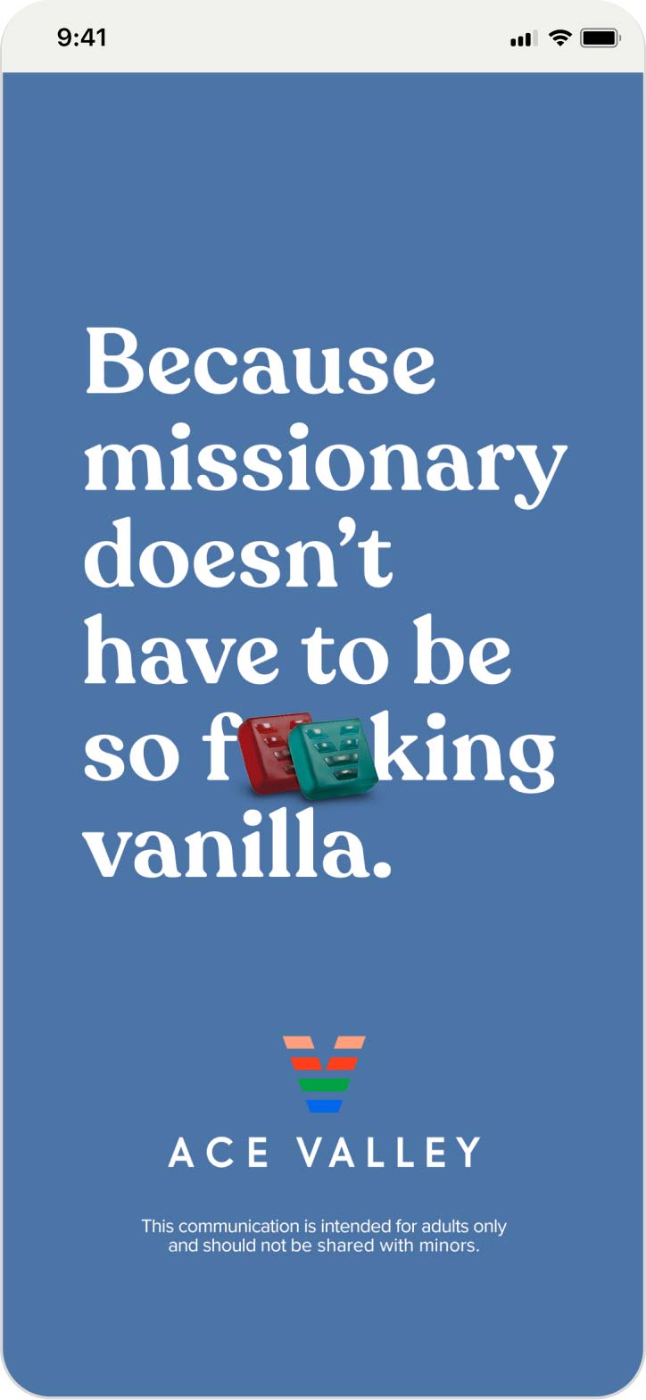 Social post: “Because missionary doesn't have to be so f--king vanilla.”
