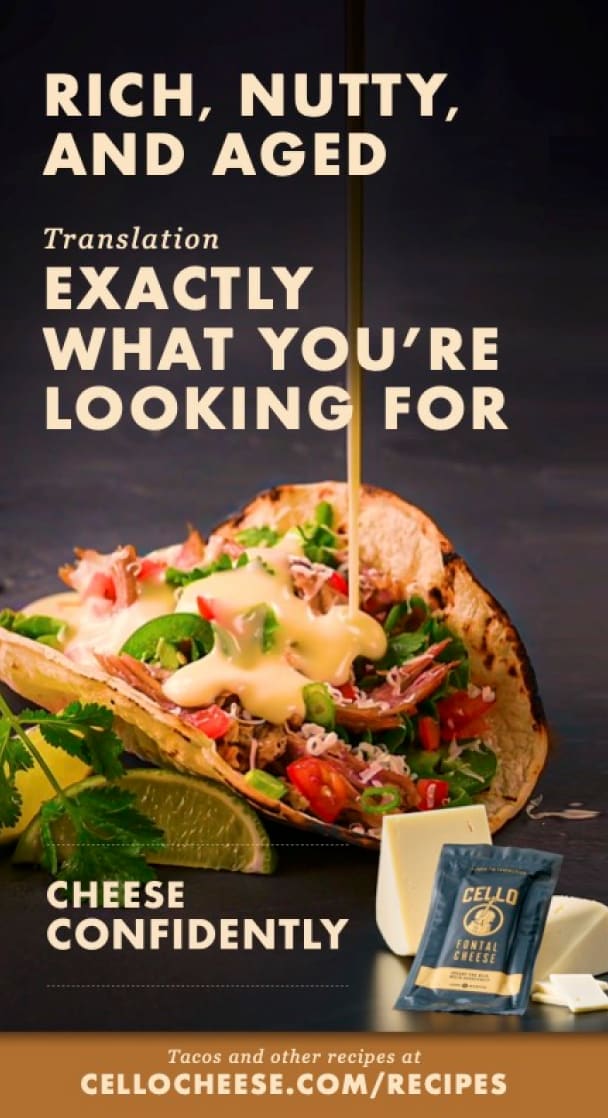 Advertisement for Cello Cheese taco recipe.