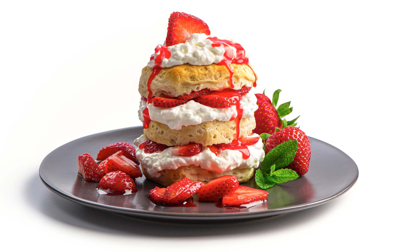 Photograph of a strawberry shortcake made with Friendship Dairies cottage cheese.