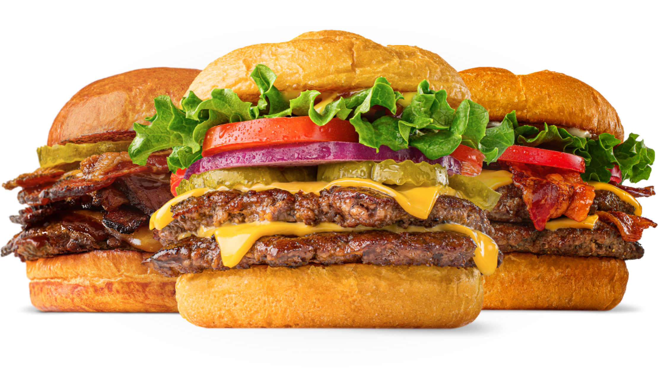 A photograph of three fantastic-looking burgers. And I'm a vegetarian, so you know it's true.