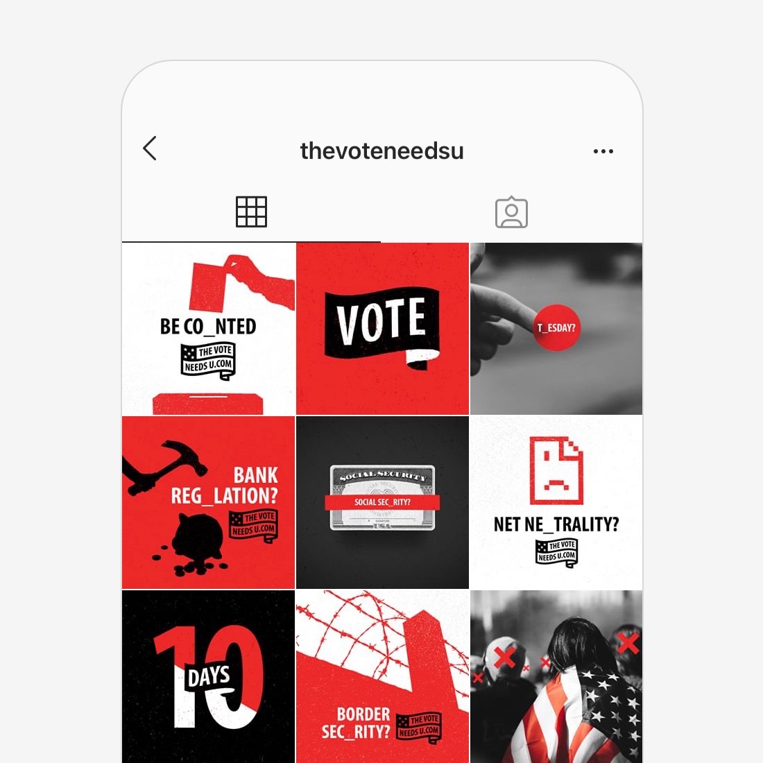 Screen shot of The Vote Needs U Instagram page.
