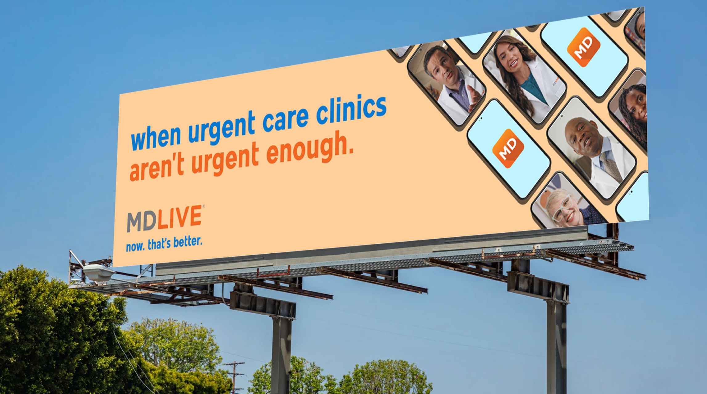Photograph of an MDLIVE billboard.